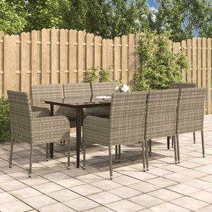 vidaXL Set mobilier de grădină cu perne, 9 piese, negru/gri, poliratan imagine