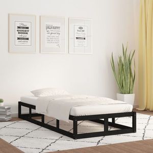 vidaXL Cadru de pat Single, negru, 90x190 cm, lemn masiv imagine