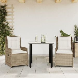 vidaXL Set mobilier de grădină cu perne, 3 piese, bej, poliratan imagine