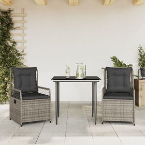 vidaXL Set mobilier de grădină cu perne, 3 piese, gri, poliratan imagine