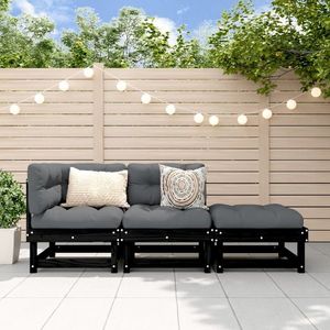 vidaXL Set mobilier de grădină, 3 piese, negru, lemn masiv pin imagine