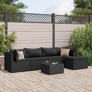 vidaXL Set mobilier de grădină cu perne, 6 piese, negru, poliratan imagine