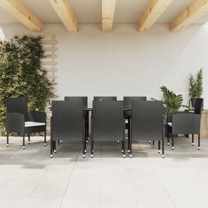 vidaXL Set mobilier de grădină, 9 piese, negru, poliratan și oțel imagine