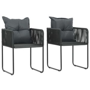 vidaXL Scaune de exterior cu perne, 2 buc., negru, poliratan imagine