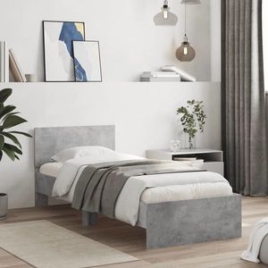 vidaXL Cadru de pat cu tăblie, gri beton, 90x190 cm, lemn prelucrat imagine