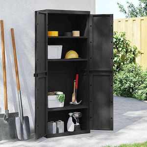 vidaXL Dulap depozitare de exterior, negru, 65x37x165 cm, PP imagine