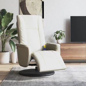 vidaXL Fotoliu masaj rabatabil suport picioare, crem, piele ecologică imagine