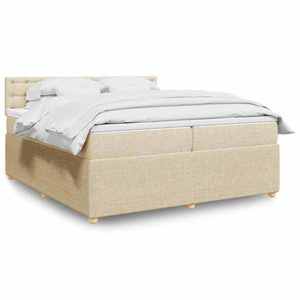 vidaXL Pat box spring cu saltea, crem, 200x200 cm, textil imagine