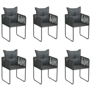 vidaXL Scaune de exterior cu perne, 6 buc., negru, poliratan imagine