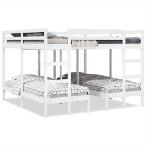 vidaXL Pat supraetajat triplu, alb 200x200/80x200 cm lemn pin imagine