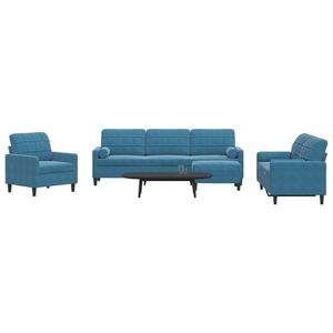 vidaXL Set de canapele cu perne/rulouri, 4 piese, albastru, catifea imagine