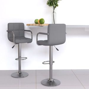 vidaXL Scaune de bar, 2 buc., gri, piele ecologică imagine