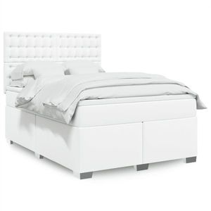 vidaXL Pat box spring cu saltea, alb, 140x190 cm, piele ecologică imagine