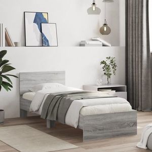 vidaXL Cadru de pat cu tăblie, gri sonoma, 90x190 cm, lemn prelucrat imagine