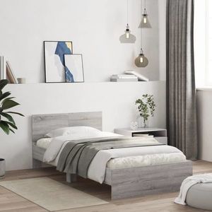 vidaXL Cadru de pat cu tăblie gri sonoma 100x200 cm lemn prelucrat imagine