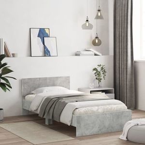 vidaXL Cadru de pat cu tăblie gri beton 100x200 cm lemn prelucrat imagine