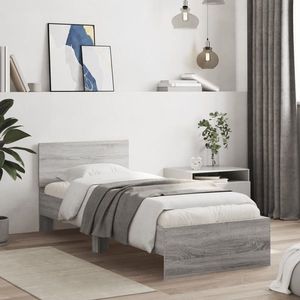 vidaXL Cadru de pat cu tăblie, gri sonoma, 90x200 cm, lemn prelucrat imagine