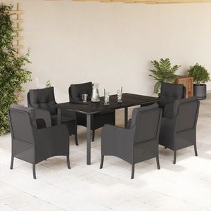 vidaXL Set mobilier de grădină cu perne, 7 piese, negru, poliratan imagine