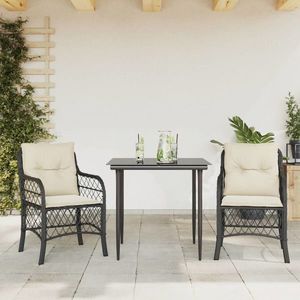 vidaXL Set bistro cu perne, 3 piese, negru, poliratan imagine