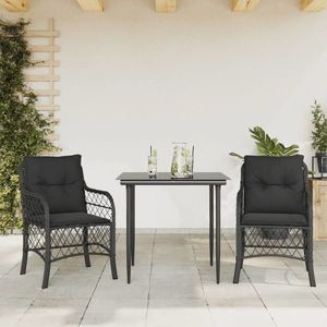 vidaXL Set bistro cu perne, 3 piese, negru, poliratan imagine