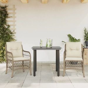 vidaXL Set bistro cu perne, 3 piese, bej, poliratan imagine