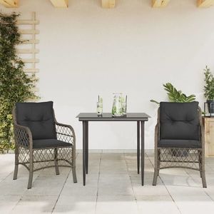 vidaXL Set bistro de grădină cu perne, 3 piese, gri, poliratan imagine