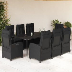 vidaXL Set mobilier de grădină cu perne, 9 piese, negru, poliratan imagine