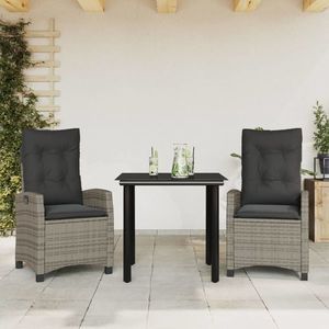 vidaXL Set mobilier de grădină cu perne, 3 piese, gri, poliratan imagine