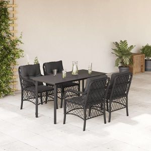 vidaXL Set mobilier de grădină cu perne, 5 piese, negru, poliratan imagine