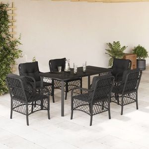 vidaXL Set mobilier de grădină cu perne, 7 piese, negru, poliratan imagine