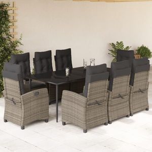 vidaXL Set mobilier grădină cu perne, 9 piese, gri, poliratan imagine