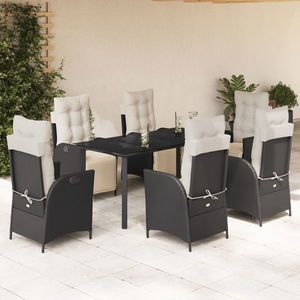 vidaXL Set mobilier de grădină cu perne, 7 piese, negru, poliratan imagine