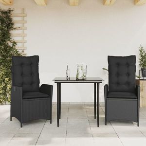 vidaXL Set mobilier de grădină cu perne, 3 piese, negru, poliratan imagine
