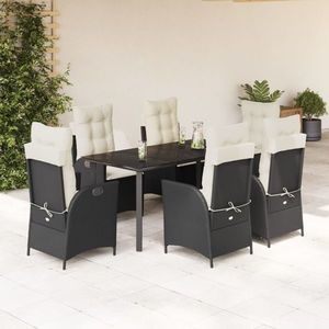 vidaXL Set mobilier de grădină cu perne, 7 piese, negru, poliratan imagine