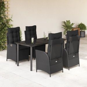 vidaXL Set mobilier de grădină cu perne, 5 piese, negru, poliratan imagine