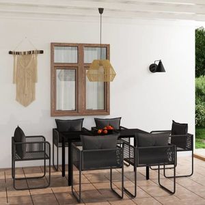 vidaXL Set de servit masa pentru grădină, 7 piese, negru imagine