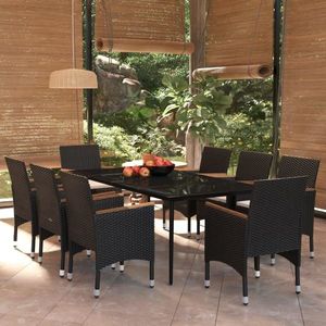 vidaXL Set mobilier de grădină cu perne, 9 piese, negru imagine