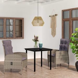 vidaXL Set mobilier de grădină, cu perne, 3 piese, gri și negru imagine