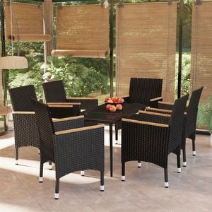 vidaXL Set de masă pentru grădină, 7 piese, cu perne, negru imagine