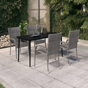 vidaXL Set de servit masa pentru grădină, 5 piese, gri și negru imagine