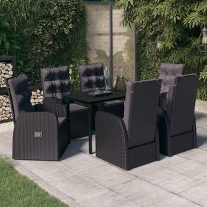 vidaXL Set de masă pentru grădină, 7 piese, cu perne, negru imagine