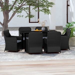 vidaXL Set de masă pentru grădină, 7 piese, cu perne, negru imagine