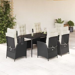 vidaXL Set mobilier de grădină cu perne, 7 piese, negru, poliratan imagine