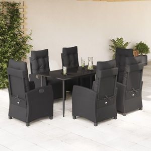 vidaXL Set mobilier de grădină cu perne, 7 piese, negru, poliratan imagine