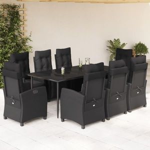 vidaXL Set mobilier de grădină cu perne, 9 piese, negru, poliratan imagine