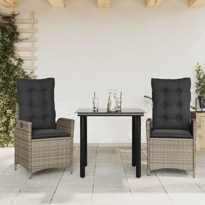 vidaXL Set mobilier de grădină cu perne, 3 piese, gri, poliratan imagine