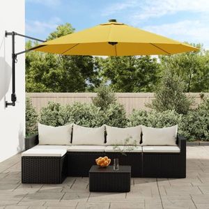 vidaXL Umbrelă de soare montată pe perete, cu LED-uri, galben, 290 cm imagine