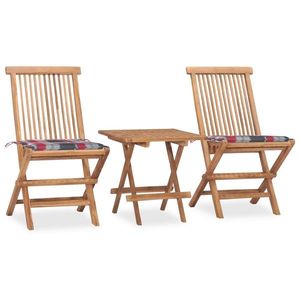 vidaXL Set mobilier exterior pliabil cu perne, 3 piese, lemn masiv tec imagine