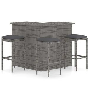 vidaXL Set mobilier bar de grădină, cu perne, 4 piese, gri, poliratan imagine