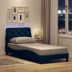 vidaXL Cadru de pat cu LED fără saltea țesătură albastră 90x200 cm imagine